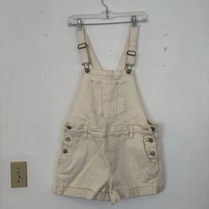 Old Navy Off White Cream Denim Shortalls Womens Medium Overalls 100% Cotton